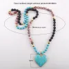 Jewelry Md Fashion Bohemian Jewelry Accessory 8mm Blue Stones Knotted with Stone Heart Pendant Necklaces for Women Boho Necklace