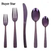 Set di posate Acquirente Star 20 pz / lotto Set di posate in acciaio inossidabile viola Set di posate coltello forchetta cucchiaio occidentale Kit da tavola in metallo da cucina