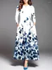 Casual Dresses 2024 Damen Herbst Winter Langes Kleid Frauen Weiß Blau Ärmel V-Ausschnitt Elegant Party Print Vintage