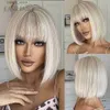 Syntetyczne peruki Easihair syntetyczne peruki bob z Bang Short Proste Blond Blonde Beige Natural Fair Peruki dla kobiet codziennie odporne na cosplay Y240401