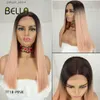 Syntetiska peruker Bella syntetiska T-Part spets peruk rakt hår ombre blond rosa lila blac 7 färger för kvinnor 20 tum middande värmebeständig peruk y240401