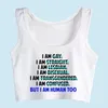 Tank da donna Boho Crop Top I Am Human Too LGBT Hip Hop Black Black Custom Y2K Tops Womens Busas Mujer de Moda 2024 Verano Gym Tank Women