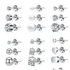 Stud Earrings Zs 16P/18P/Lot 20G Chic Crystal For Women Heart Ball Stainless Steel Ear Studs Set Girl Pearl Jewerly Drop Delivery Jew Dhmjt