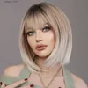 Pelucas sintéticas Namm Ash Ombre Bob Bob Women Wig para mujeres Partido diario Pelucas rectas Cambiadas sintéticas con flequillo esponjoso Y240401 resistente al calor Y240401