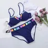 Costumi da bagno da donna Costume da bagno bikini a vita alta stampato nero e blu costume da bagno da donna sexy in pizzo costume da bagno a due pezzi 2023 nuovo costume da bagno da spiaggia J240330