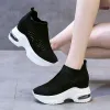Sapatos malha tênis respiráveis coloração sólida feminina altura interna aumenta sapatos esportivos cunhas de cenas chaussures femmes