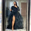 Femmes élégantes Tulle Tutu jupe longue Maxi jupe taille haute maille fendue robe en couches soirée de mariage fête a-ligne jupe bouffante 240326