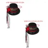 Berets Vintage Adulto Mulheres Steampunk Flat Top Hat com Halloween Cor Flor Feltro Gótico Cosplay Mágico