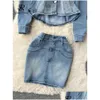 Two Piece Dress Singreiny Off Shoder Retro Women Denim Sets Ruffled Irregar Slim Topsshort Skirts Fashion Y2K Spring Pieces Suits Drop Dhbjy