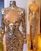 2021 Plus Size Arabic Aso Ebi Gold Sequined Sexy Prom Dresses Long Hides High Split Evening Formal Party Second Reception GOWNS 2610367