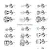 Boucles d'oreilles ZS 16P / 18P / Lot 20G Chic Cristal Pour Femmes Coeur Boule En Acier Inoxydable Goujons D'oreille Ensemble Fille Perle Jewerly Drop Livraison Juif Dhmjt