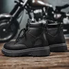Laarzen Werkveiligheid Zwarte veiligheidsschoenen Militaire biker Enkelschoenen Platte mode Antislip Klassieke hoge ronde neus Wild