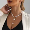 Kedjor kpop imitation pearl pärlstav pendell halsband mån metall länk skarvning choker för kvinnliga damer smycken bröllop