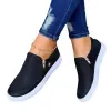 Skor damer Flat Shoes Fall 2023 Hit Zipper Wedge Ballet Shoes Fashion Pu Design Canvas Loafers Denim Round Toe Sneakers Plus Size 43