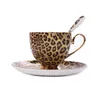 Teaware Sets Leopard Coffee Cup Saucer Spoon Set Bone China Mug Top-grade Porcelain Tea Cafe Party Drinkware