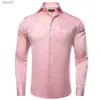 Hommes Plus Tees Polos Hi-Tie Saumon Rose Lilas Soie Satin Chemises Pour Hommes Col À Revers Solide À Manches Longues Robe Chemise Chemisier Doux Pour Homme D'affaires De Mariage yq240401