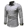 Chemises habillées pour hommes 4620 Chemise cargo Hommes à manches longues Epaet Poches Militaire Homme Vêtements d'extérieur Jeans Noir Kaki Vert Gris Drop Livraison App Otpob