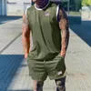 Casual ärmlös o nacktankstoppar och shorts män två stycken set sommar mode lösa väst män kostymer sport fitness kläder 240328