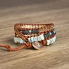 Charm Bracelets Natural Copper Turquoise Bracelet Beaded Leather Wrap For Women Men Birthday Gifts