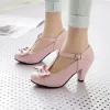 Pompes Ymechic 2019 Fashion Sweet Lolita Butterflyknot T Strap Mary Jane Wedding Party Shoes Spike High Heels Ladies Pumps Plus taille