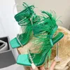 SURET BUTY NOWOŚĆ CRYSTAL Crystal Women Sandals Fashion Fuzzy Feather Summer Transparent Heels Sexy Party Bankiet buty