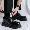 Freizeitschuhe Britischer Stil Business Kausal Solides schwarzes Schnürleder für Herren Tägliche Hombre Teenager Kleid Höhe zunehmende Sho