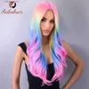 Synthetic Wigs Europe and the United States fashion parting bangs wig female Hair on top of the pink head Y240401