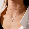 Pendant Necklaces Romantic cross pendant necklace suitable for women gold silver multi-layer oval bead chain necklace minimalist womens jewelryL2404