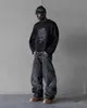 Y2k retro preto baggy jeans para homens hip hop punk borda crua bordado jeans vintage padrão retalhos cintura alta calças jeans 240325