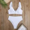 Sexy ARXIPA Bikinis Zweiteiliger Badeanzug für Frauen Rüschen Badeanzug mit hoher Taille Gepolsterter Push-Up-Beachwear Brasilianischer Streifendruck Tiefer V-Ausschnitt Crop Top Plunge