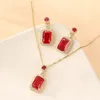 Collier Boucles d'oreilles Set Microset en acier inoxydable Red Large Zircon Drop Vintage Wedding Woman