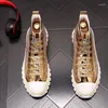 Scarpe casual Strass Uomo Argento Oro Alte Top Hip Hop Flat Chaussure Homme