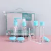 Lagringsflaskor 7st Portable Travel Bottle Cosmetic med påse Plast TOM FOMT FÅNGABLE SET SPRAY Lotion Cream Toner Containers