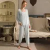 Casa roupas fada princesa pijamas pijamas rendas vintage loungewear gola quadrada babados tops calças conjuntos de duas peças primavera malha pijamas