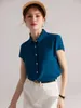 Koszulki bluzki damskiej sujadream solidna koszula 100% Mulberry Silk krótkie rękawowe pojedyncze piersi Chic Top 2023 Spring/Summer Office Topl240328