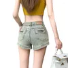Jeans pour femmes Poche Zipper Denim Shorts Femmes Design Sens de Stretch Américain Taille Haute Droite A-Line Package Hip Pantalon à jambe large