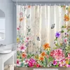 Cortinas de chuveiro borboleta flores rosa roxo azul aquarela floral plantas vintage arte moderna tecido decoração do banheiro com ganchos