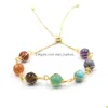 Beaded Healing Crystal Stone Chakra Bracelets Adjustable 14K Gold Plated Jewelry For Women Girls Ladies Drop Delivery Otynn