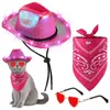 Vêtements pour chiens Accessoires pour animaux de compagnie de fête Costume de style cowboy ensemble avec chapeau de lumière LED lunettes de lentille de coeur à lacets enveloppement de cou pour chats chiens