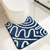 Tapetes de banho Tapete Arte e Banheiro Reunindo Conjunto Geométrico Piso Espessado Azul Alta Decoração Tapete Qualidade Stripe Branco