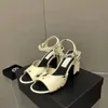 Designer sandali classici in pelle tacco alto scarpe da donna estate ufficio matrimonio bottone punta aperta decorazione fibbia sexy tacchi spessi