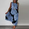 Robe d'été à imprimé Floral, col rond, sans manches, robes de soirée pour femmes, élégante, ligne A, mi-longue, style Boho, 240326