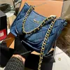 Gradient Blue Denim Women Designer Tote Hobo Chain Handle Gold Hardware Diamond Lattice Luxury Shoulder Cross Body Handbag High-Capacity Clutch Pouch 22x16cm Sacoc