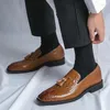 Casual Shoes Men Tassel Loafers Leather Dress Crocodile Prints Business Slip-On Wedding Party Lightweight