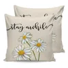 Pillow Case Chrysanthemum Floral Plaid Waterproof Pillowcase Home Sofa Office Throw Car Cushion Cover Decor