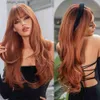 Synthetic Wigs GEMMA reddish brown copper ginger long straight synthetic wig suitable for women natural wave wig with bangs heat-resistant role-playing hair Y240401