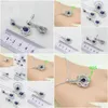 Pendant Necklaces Sier Jewelry Sets Water Drop Shape Blue Cubic Zirconia White Crystal For Women Earrings/Pendant/Necklace/Ring Set Dh0Ez