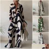 Womens Two Piece Pants 2 Pcs/Set Women Outfit Oversized Long Sleeves Summer Stripe Print Contrast Color Tops Set Drop Delivery Apparel Dhi5R