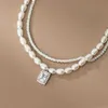 Fußkettchen Enosola Luxus 925 Sterling Silber Süße doppellagige Süßwasserperlenkette Halskette Geeignet für Damen Hochzeitsschmuck GeschenkeL2403