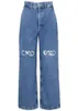 Ontwerper Damesmode Luxe jeans Damesjeans met schroefdraad uitgeholde letter grafische denimbroek casual lange rechte denim mode borduurbroek